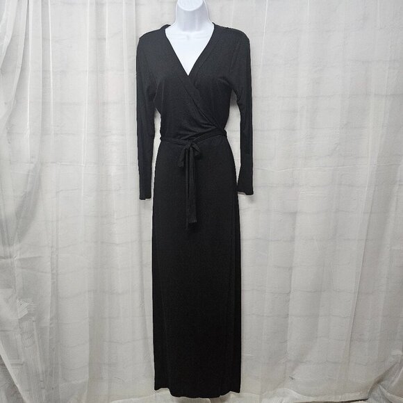 Got Style Black Full Wrap Maxi Dress Minimalist Bodycon Jersey M - Picture 1 of 11
